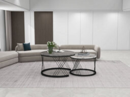 Btm Set Of 2 Round Coffee Tables With Marble Pattern Top & Metal Frame, End Table For Living Room, Bedroom, Office, White & Black - thumbnail 6