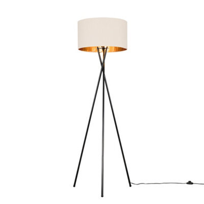 Valuelights Camden Black Tripod Floor Lamp With Beige/gold Shade And Bulb - image 1