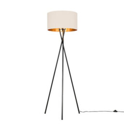 Valuelights Camden Black Tripod Floor Lamp With Beige/gold Shade And Bulb