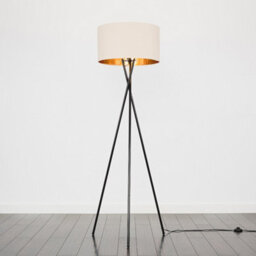 Valuelights Camden Black Tripod Floor Lamp With Beige/gold Shade And Bulb - thumbnail 4