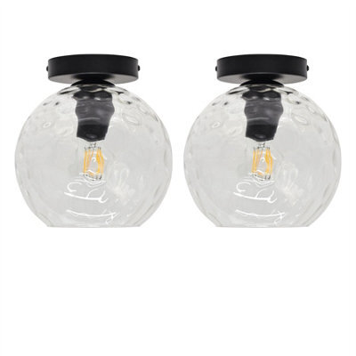 First Choice Lighting Set Of 2 Barnum - Clear Dimple Glass Globe Black Ceiling Lights - image 1