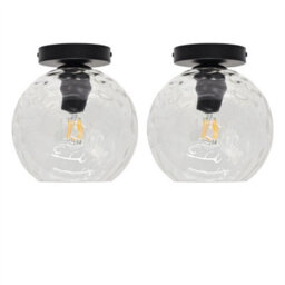 First Choice Lighting Set Of 2 Barnum - Clear Dimple Glass Globe Black Ceiling Lights - thumbnail 1