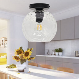 First Choice Lighting Set Of 2 Barnum - Clear Dimple Glass Globe Black Ceiling Lights - thumbnail 5