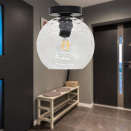 First Choice Lighting Set Of 2 Barnum - Clear Dimple Glass Globe Black Ceiling Lights - thumbnail 4
