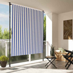 Berkfield Outdoor Roller Blind Blue And White 200X270 Cm Fabric&steel