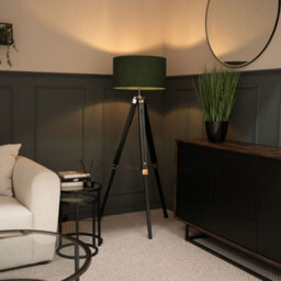 Valuelights Clipper Modern Black Wood And Silver Chrome Tripod Floor Lamp With Forest Green Drum Shade - thumbnail 2