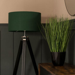Valuelights Clipper Modern Black Wood And Silver Chrome Tripod Floor Lamp With Forest Green Drum Shade - thumbnail 3