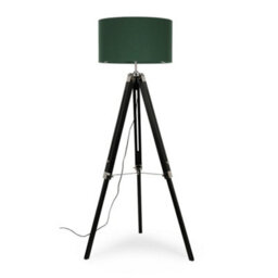 Valuelights Clipper Modern Black Wood And Silver Chrome Tripod Floor Lamp With Forest Green Drum Shade