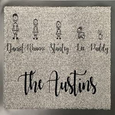 One of a Kind Design UK One Of Kind Uk Personalised Family Doormat 100% Nylon, Stick Figure Design With Surname, Non-Slip Rubber, 8mm Pile, Machine Wash - image 1