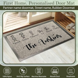One of a Kind Design UK One Of Kind Uk Personalised Family Doormat 100% Nylon, Stick Figure Design With Surname, Non-Slip Rubber, 8mm Pile, Machine Wash - thumbnail 5