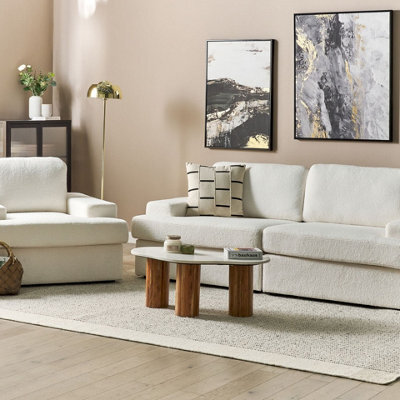 Beliani Bouclé Comfort White 4-Seater Sofa Set With Matching Armchair, L208 X D112 X H86Cm - image 1