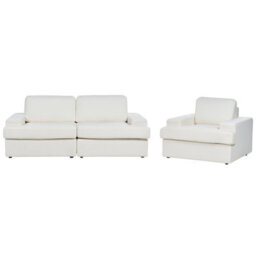 Beliani Bouclé Comfort White 4-Seater Sofa Set With Matching Armchair, L208 X D112 X H86Cm - thumbnail 3