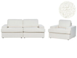 Beliani Bouclé Comfort White 4-Seater Sofa Set With Matching Armchair, L208 X D112 X H86Cm - thumbnail 2
