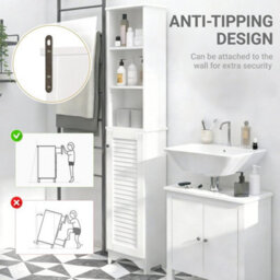 165Cm Freestanding Slimline Bathroom Storage Cabinet W/ 6 Shelves White - thumbnail 4