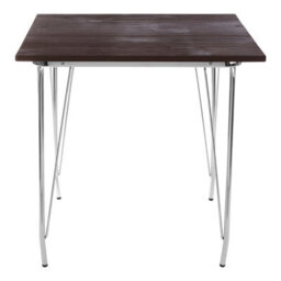Orsina Versatile Chrome Metal And Elm Wood Table, Large Square Table, Sturdy Outdoor Dining Table For Lawn, Patio