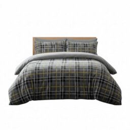 Ultra Soft Teddy Duvet Cover Tartan Check Reversible Fleece Bedding Grey - thumbnail 2