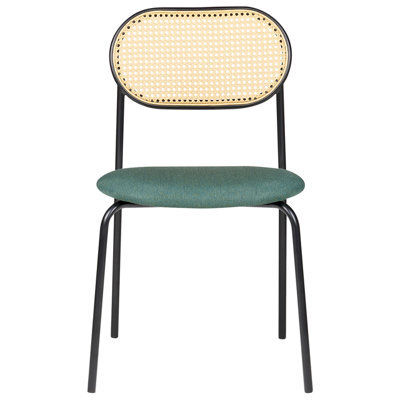 Wyld And Coco Set Of 2 Dining Chairs - Black Iron Frame, Green Fabric Seat, Viennese Braid Backrest - Stackable Retro Seating - image 1