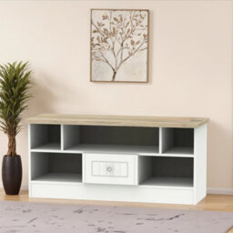 Ready Assembled White Oak Effect Media Unit With 2 Shelves, (H)49.5Cm X (W)112Cm X (D)40Cm - thumbnail 1