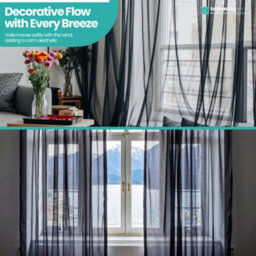 "Neel Blue Voile Curtains Slot Top, 2 Curtains, Black - 56"" Width X 72"" Drop" - thumbnail 7