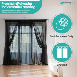 "Neel Blue Voile Curtains Slot Top, 2 Curtains, Black - 56"" Width X 72"" Drop" - thumbnail 5