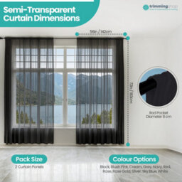 "Neel Blue Voile Curtains Slot Top, 2 Curtains, Black - 56"" Width X 72"" Drop" - thumbnail 2