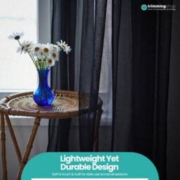 "Neel Blue Voile Curtains Slot Top, 2 Curtains, Black - 56"" Width X 72"" Drop" - thumbnail 9
