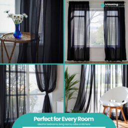 "Neel Blue Voile Curtains Slot Top, 2 Curtains, Black - 56"" Width X 72"" Drop" - thumbnail 8