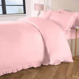 OHS Duvet Cover Set Frill Edge Microfibre Quilt Decor Bedding, Blush - Double - thumbnail 1