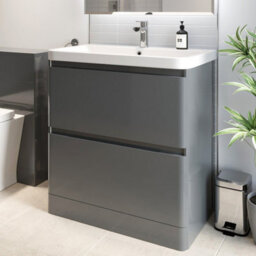 Affine Bathroom Cloakroom Vanity Unit Wash 800 Basin Base Cabinet Drawers Storage Grey - thumbnail 2
