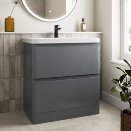 Affine Bathroom Cloakroom Vanity Unit Wash 800 Basin Base Cabinet Drawers Storage Grey - thumbnail 1