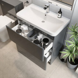 Affine Bathroom Cloakroom Vanity Unit Wash 800 Basin Base Cabinet Drawers Storage Grey - thumbnail 3