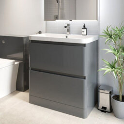 Affine Bathroom Cloakroom Vanity Unit Wash 800 Basin Base Cabinet Drawers Storage Grey - thumbnail 4