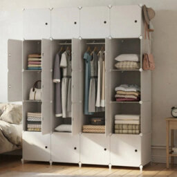 Portable Wardrobe Closet With 20 Compartments White Modern Resin Storage - thumbnail 5