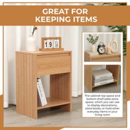 Home Stuff Plus Mdf Bedside Table Bedside Cabinet Nightstand With Drawer And Shelve For Bedroom, Livingroom 40X29.5X55 Cm - thumbnail 5
