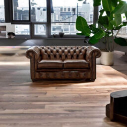 Chesterfield 2 Seater Antique Brown Leather Sofa Settee Bespoke In Classic Style - thumbnail 3