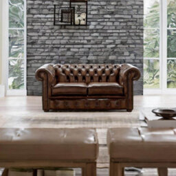 Chesterfield 2 Seater Antique Brown Leather Sofa Settee Bespoke In Classic Style - thumbnail 2