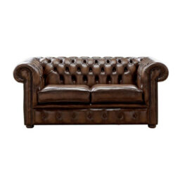 Chesterfield 2 Seater Antique Brown Leather Sofa Settee Bespoke In Classic Style - thumbnail 1