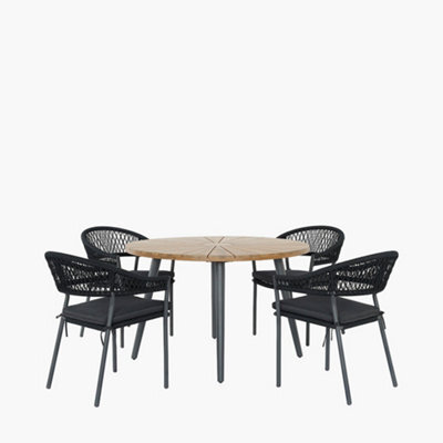 Pacific Lifestyle Bazel Acacia Wood And Black Rope Outdoor Dining Set For 4 - image 1