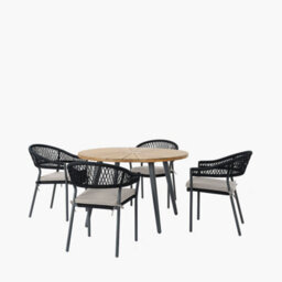 Pacific Lifestyle Bazel Acacia Wood And Black Rope Outdoor Dining Set For 4 - thumbnail 3