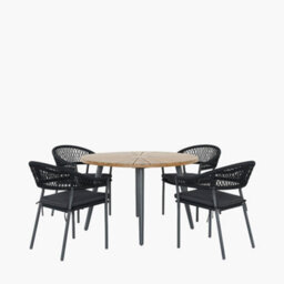 Pacific Lifestyle Bazel Acacia Wood And Black Rope Outdoor Dining Set For 4 - thumbnail 1