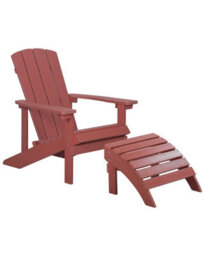 Beliani Red Wood-Effect Plastic Wood Chair With Matching Footstool, Wide Arms And Contoured Seat - thumbnail 3
