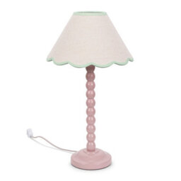Valuelights Bobbles Rose Pink Bobbin Table Lamp With Green Trim Scallop Shade - thumbnail 2