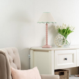 Valuelights Bobbles Rose Pink Bobbin Table Lamp With Green Trim Scallop Shade - thumbnail 3
