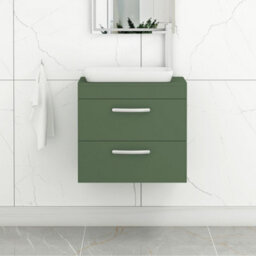 Royal Bathrooms Turin 800mm Wall Mounted Bathroom Vanity Unit With Sink 2 Drawer Matt Green & Qubix Countertop Basin - thumbnail 1