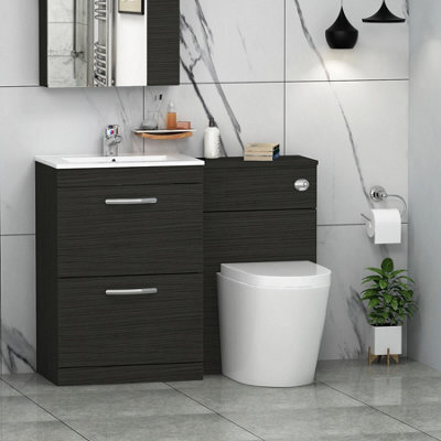 Royal Bathrooms Turin 1100mm Hale Black 2-Drawers Minimalist Basin With Cesar Back To Wall Toilet Pack - image 1