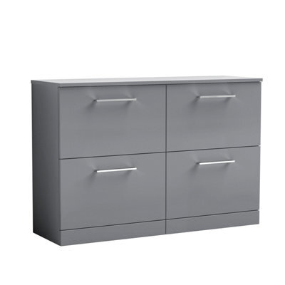 Balterley Bramshall Modern Bathroom 4 Drawer Floor Standing Vanity Unit With Laminate Worktop & Handles, Satin Grey, 1200 mm - image 1