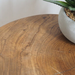 Industrial Natural Wood Side Table - Rustic Wood Coffee Table With Metal Legs - Small Round Wooden Side Table - thumbnail 2