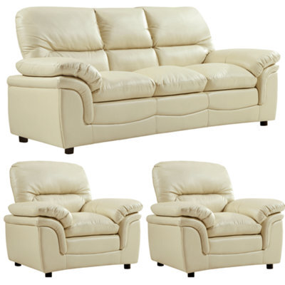 Furniture Instore Verona Cream Leather Aire  3+1+1 Seater Sofa Set Is A Stylish And Practical - image 1
