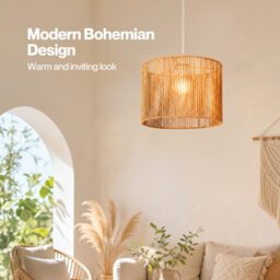 Emitto Lampshade Boho Woven Paper Rope Wide Compatibility,iron Frame Yellow - thumbnail 5