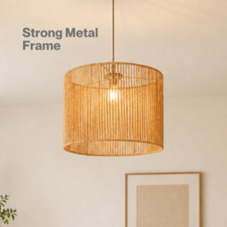 Emitto Lampshade Boho Woven Paper Rope Wide Compatibility,iron Frame Yellow - thumbnail 6